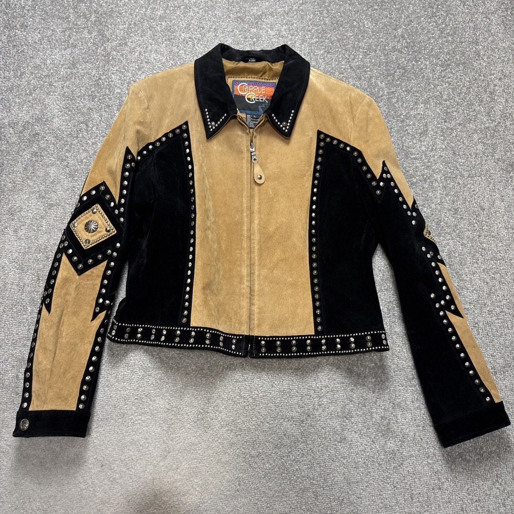 Cripple Creek Large Western Leather Suede Jacket Star Cowgirl Studded Festival - Picture 2 of 11